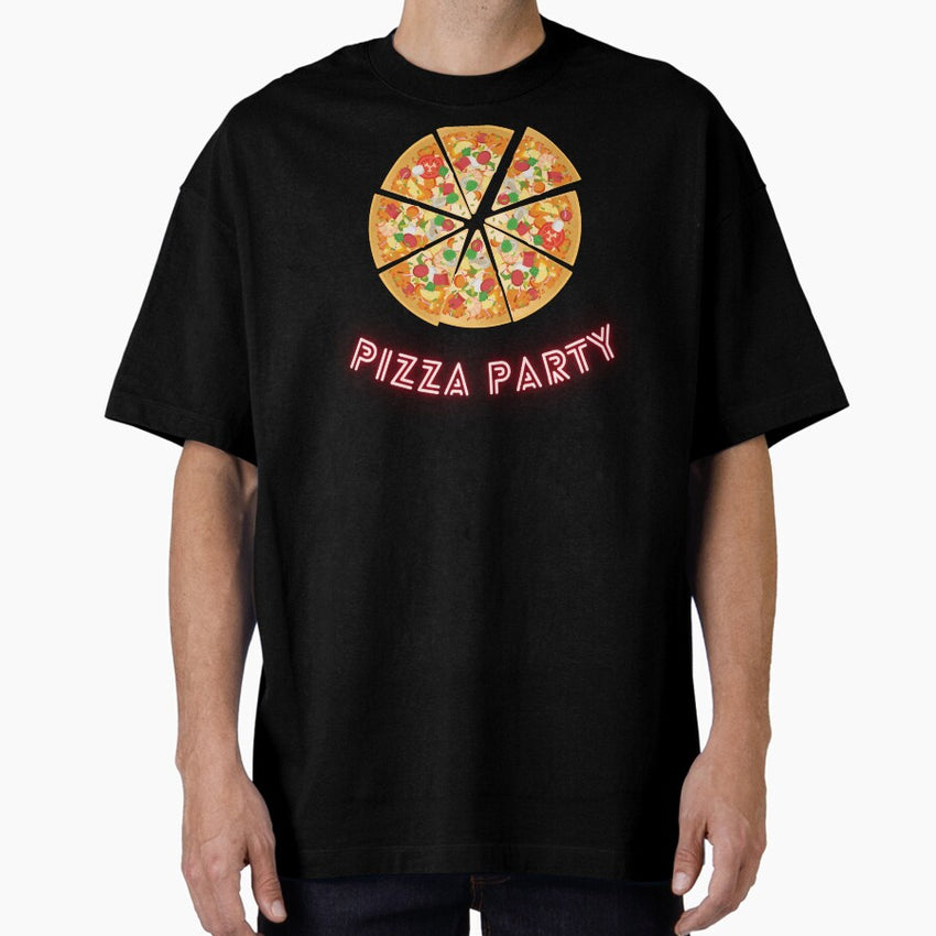 Pizza Party Neon Big Pizza 8 slices of pizza Oversized T-Shirt