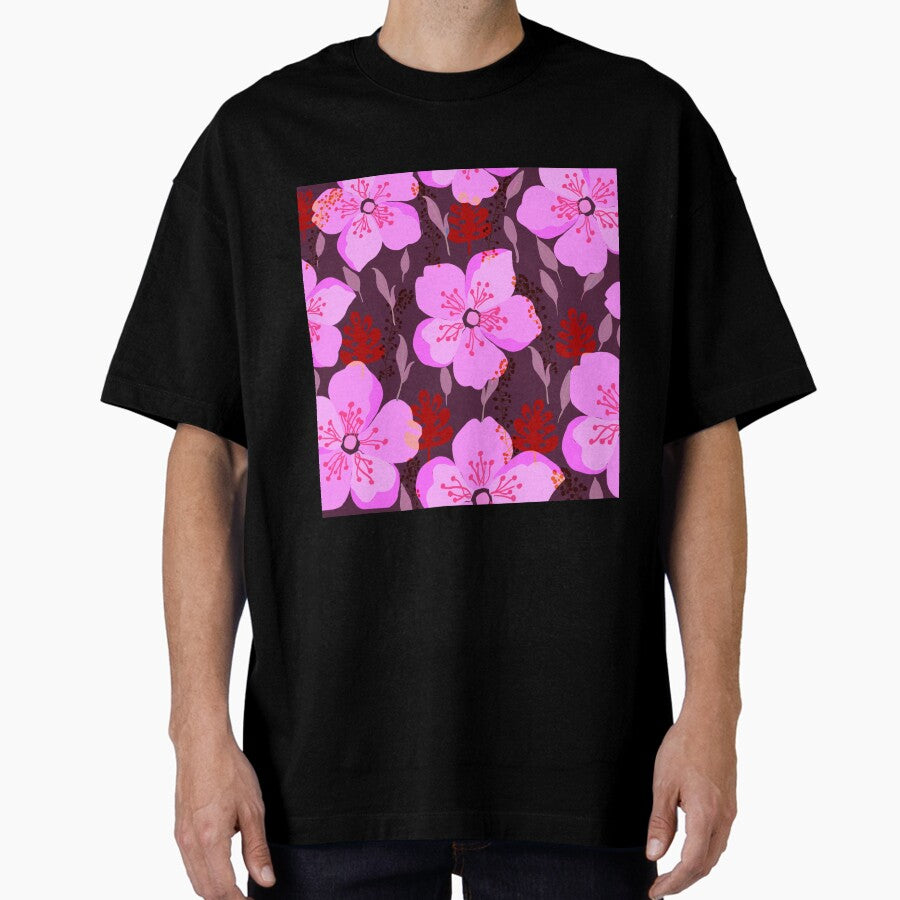Retro purple florals poster art. Oversized T-Shirt