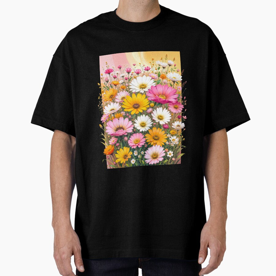Flower market poster, Ranunculus , Posters aesthetic, Flower art, Chamomile, Daisy art print, Floral art Oversized T-Shirt