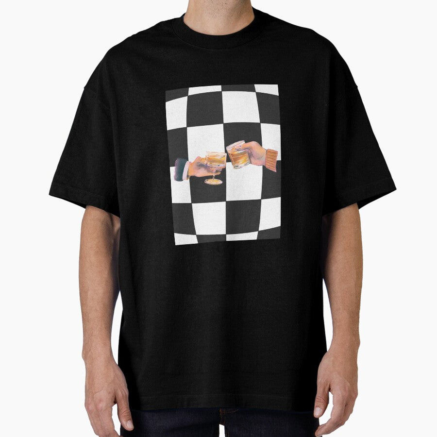 Cheers Brother Trippy Checkered Oversized T Shirt