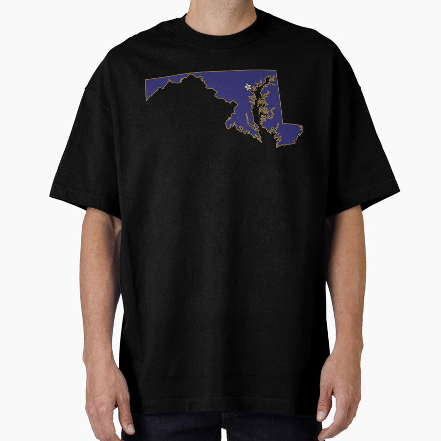 Baltimore Maryland Outline Raven Colors Oversized T-Shirt