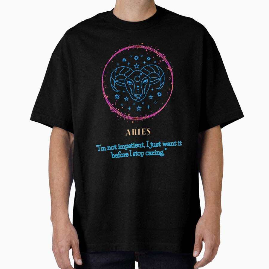 Sparkly Aries zodiac- Horoscope star Sign Theme on blue back ground Oversized T-Shirt
