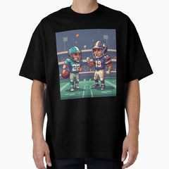 Chibi Football Showdown: Cute Cartoon NFL Players Design Oversized T-Shirt