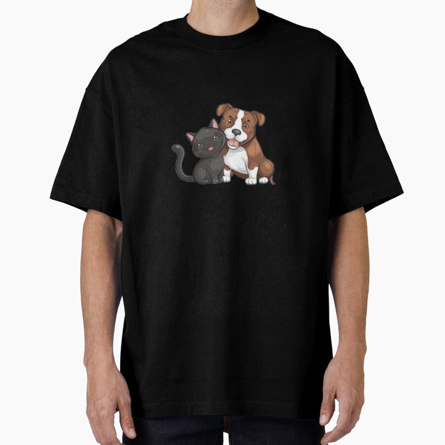 Black Cat and Pitbull Oversized T-Shirt