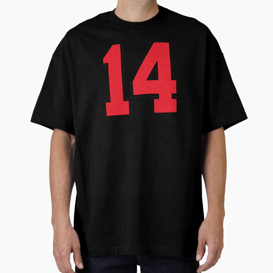 14 Sports Jersey Fourteen Red Number Black Oversized T-Shirt
