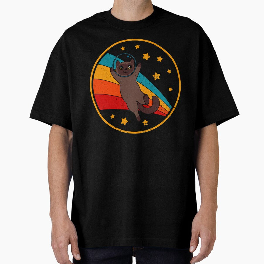 Cute Vintage Burmese Cat Retro Space Cat Oversized T-Shirt