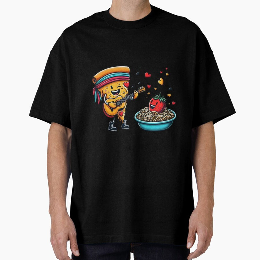 Guitar Serenade: Pizza’s Pasta Love Oversized T-Shirt