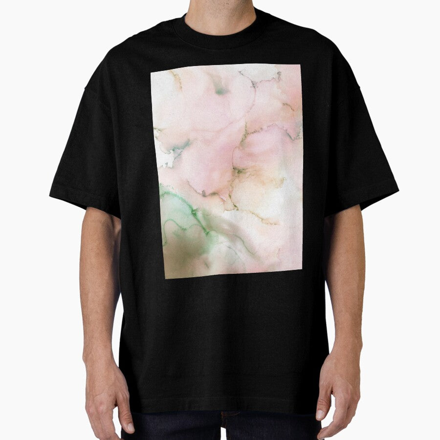 Abstract Ink Green Pink Tan Print By Zouzounio Art Oversized T Shirt