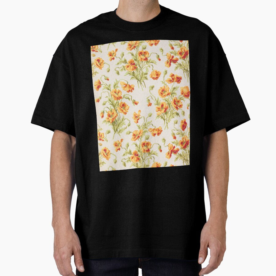 Vintage Orange Poppies Oversized T-Shirt