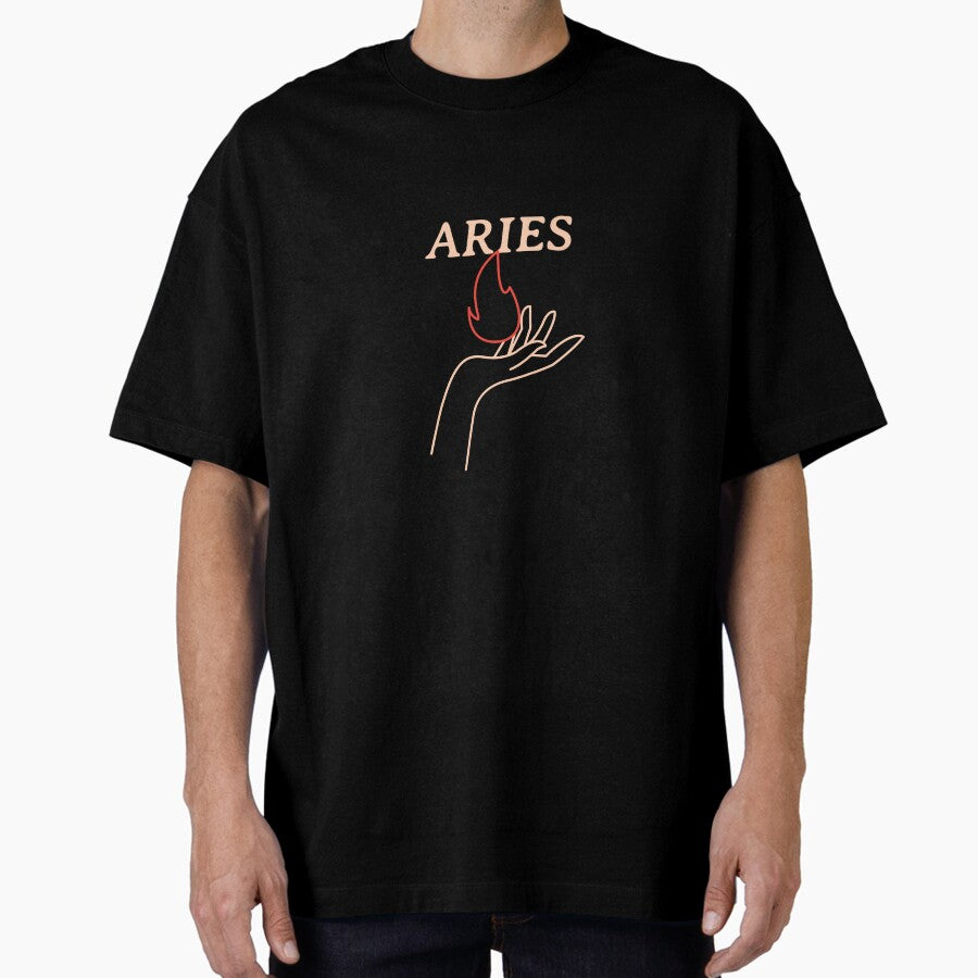 Hand Holding Aries Fire Oversized T-Shirt