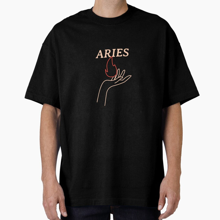 Hand Holding Aries Fire Oversized T-Shirt