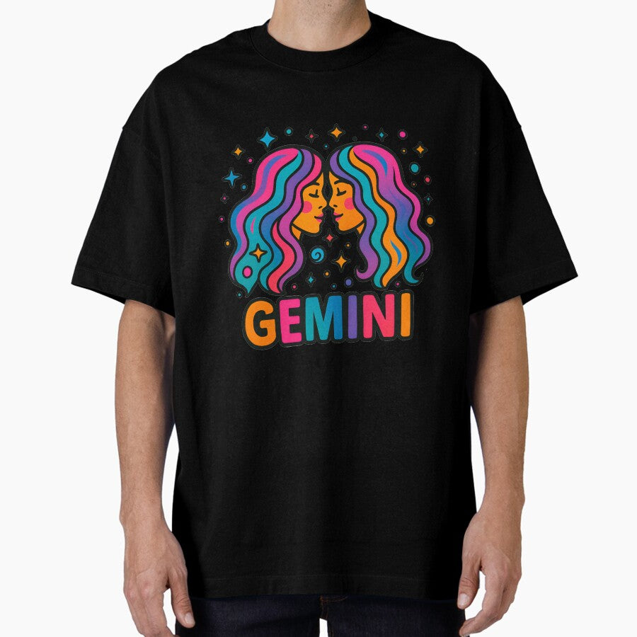 Gemini Zodiac Sign T-Shirt – Colorful & Expressive Star Sign Art Oversized T-Shirt