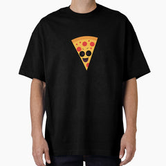 A Cute Kawaii Pizza Slice with a Big Smile and the Text Pizza is Life Funny Food Sticker Oversized T-Shirt