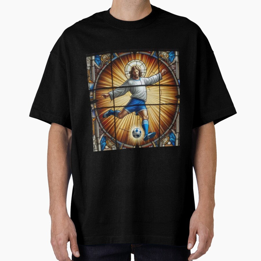 "Jesus Playing Soccer". jesus saves soccer Oversized T-Shirt