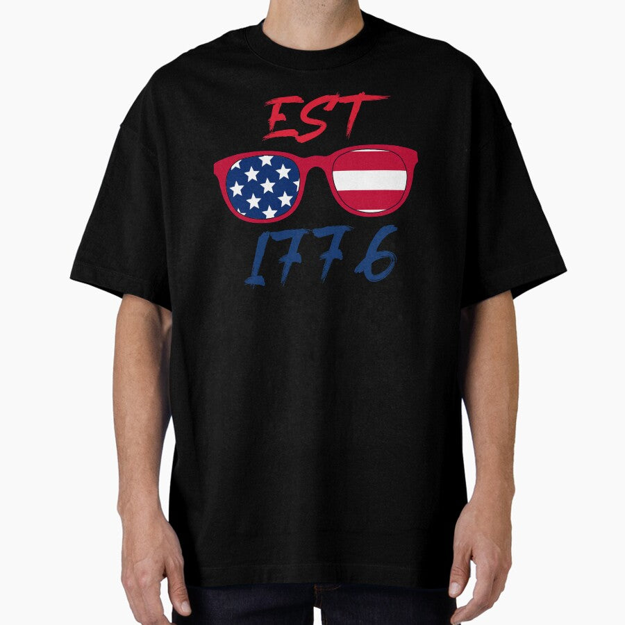 American patriot flag est 1776 eagle sunglasses Oversized T-Shirt