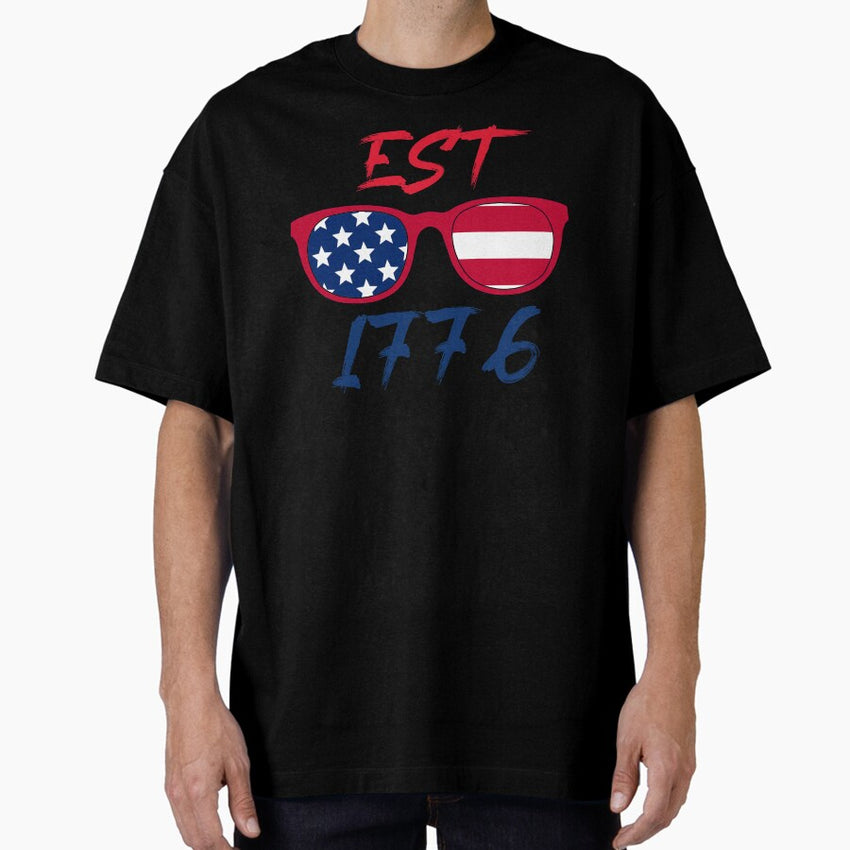 American patriot flag est 1776 eagle sunglasses Oversized T-Shirt