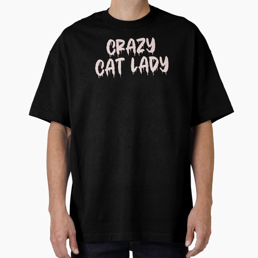 PINK ON WHITE CRAZY CAT LADY BLOOD DRIP Oversized T-Shirt