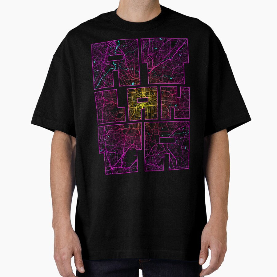 Atlanta City Map of Georgia, USA - Neon Oversized T-Shirt