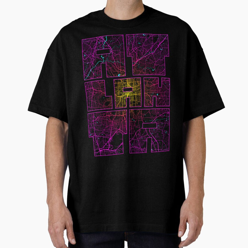 Atlanta City Map of Georgia, USA - Neon Oversized T-Shirt