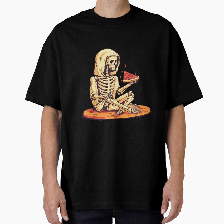 Skeleton Eating Pizza Oversized T-Shirt