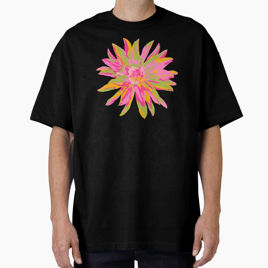 DAHLIA BURSTS Abstract Blooming Floral Summer Bright Flowers - Fuchsia Pink Yellow Lime Green on Violet Purple - UnBlink Studio by Jackie Tahara Oversized T-Shirt