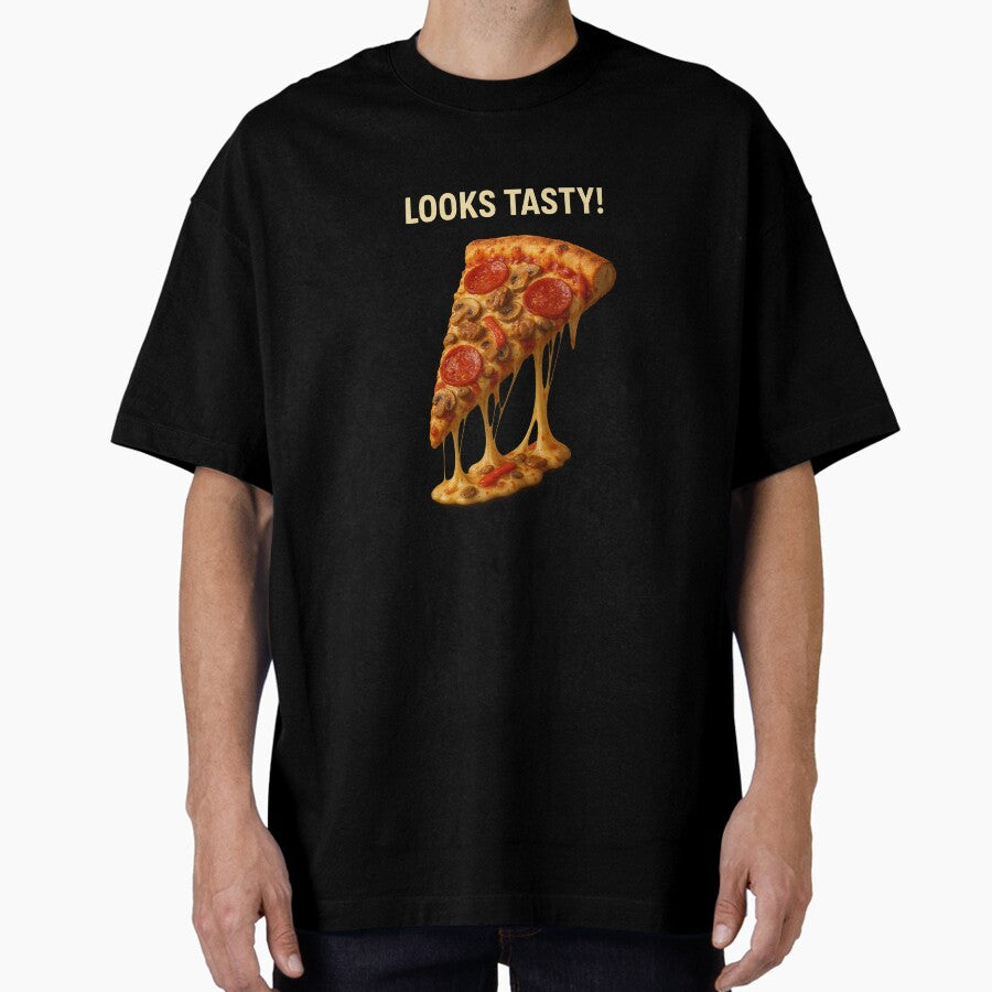 Looks Tasty – Melty Cheese Pizza Slice Illustration Oversized T-Shirt
