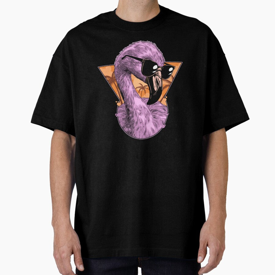 Pink Flamingo Wearing Sunglasses Oversized T Shirt