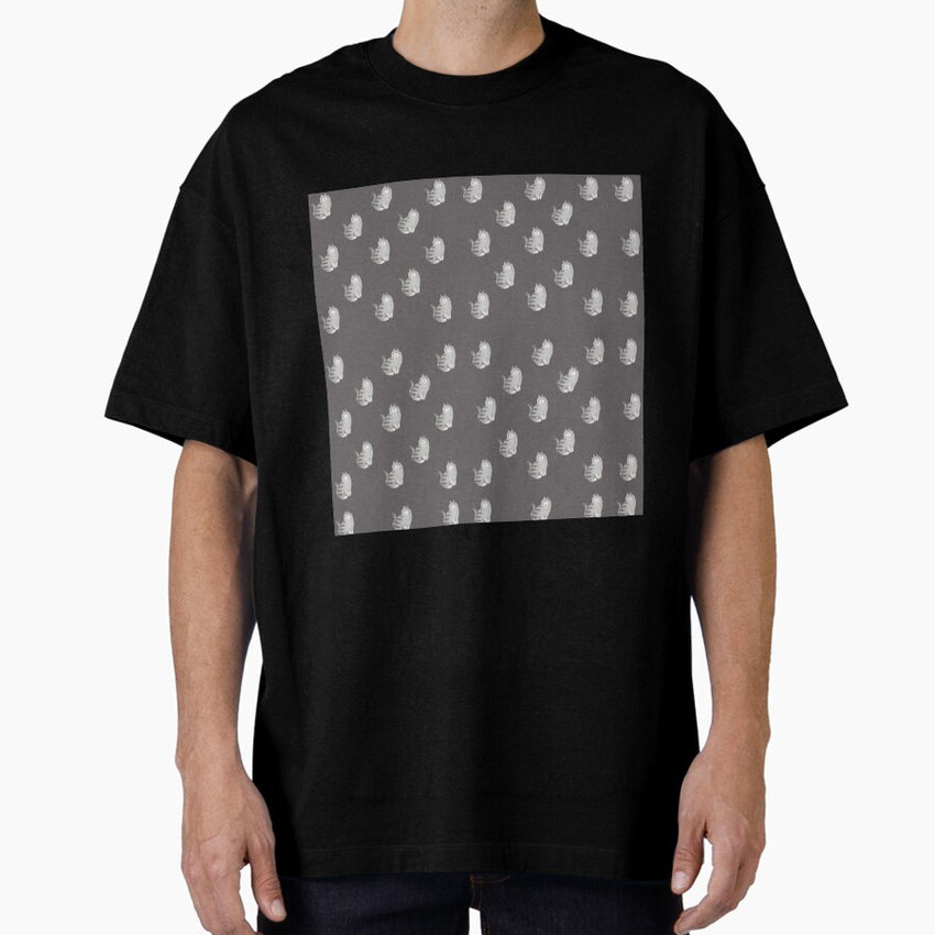 Gray Cat Pattern Oversized T-Shirt