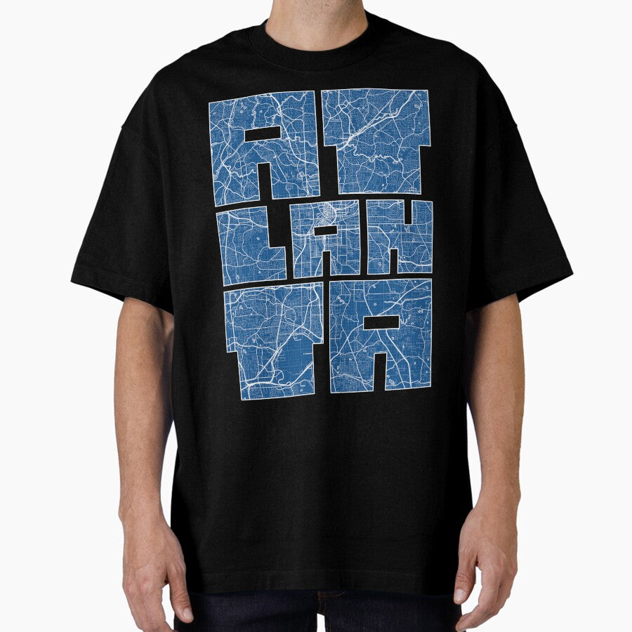 Atlanta City Map of USA - Blueprint Oversized T-Shirt
