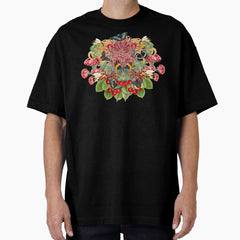 Bees And Butterflies Beautiful Flower Mirror Image Design Oversized T-Shirt