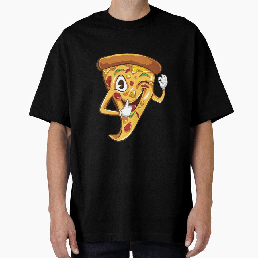 Funny Cute for Kids Birthday Pizza Slice Food Character Oversized T-Shirt