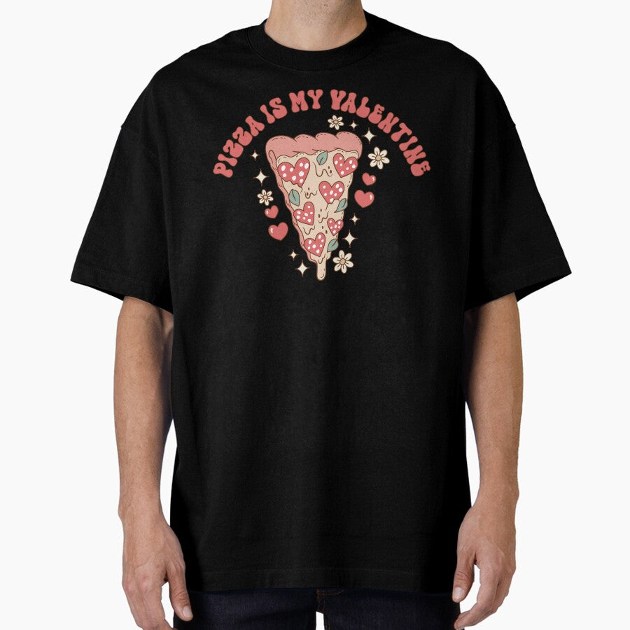 Pizza Is My Valentine, shirt woman, Vintage Valentine Pizza t-shirt Retro Cartoon Heart T-shirt Cute Vintage Valentine Tshirt Trendy Valentines Oversized T-Shirt