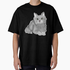 Laying Down Grey Cat with Green Eyes Oversized T-Shirt