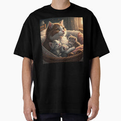 Cute Cat Mom with Kittens-Adorable Mother Cat Family Design Oversized T-Shirt