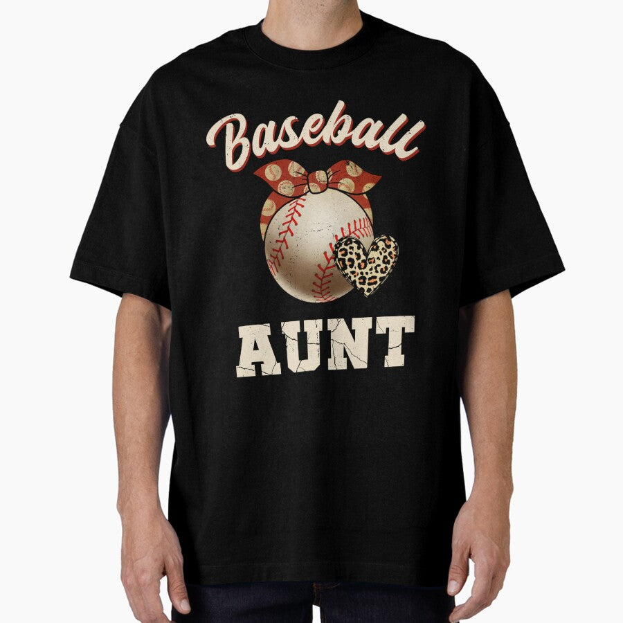 Baseball Aunt Leopard Baseball Player Mother's Day Oversized T-Shirt