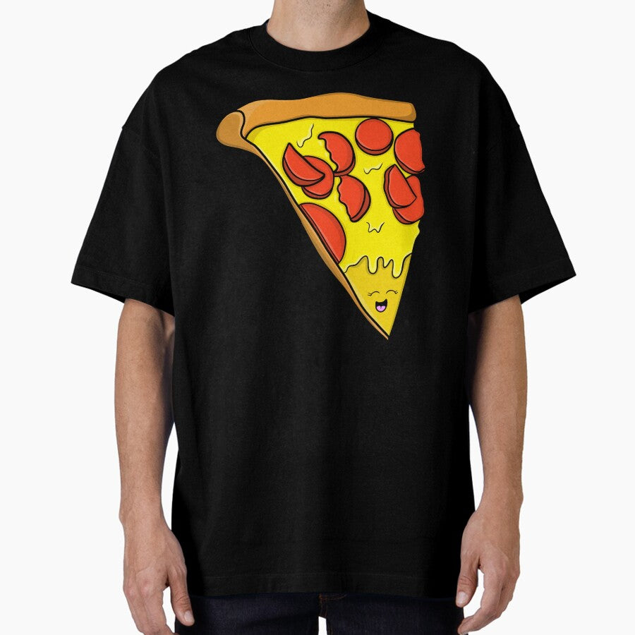Pepperoni Pizza Pattern on Blue Background Oversized T-Shirt