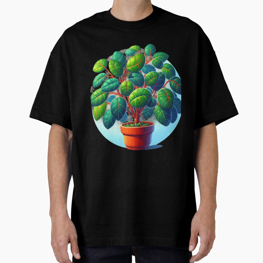 Ficus in a pot retro floral flowers Oversized T-Shirt