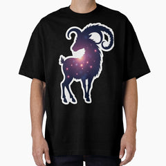 Aries Zodiac Constellation – Cosmic Galaxy Ram Silhouette Astrology Art Oversized T-Shirt
