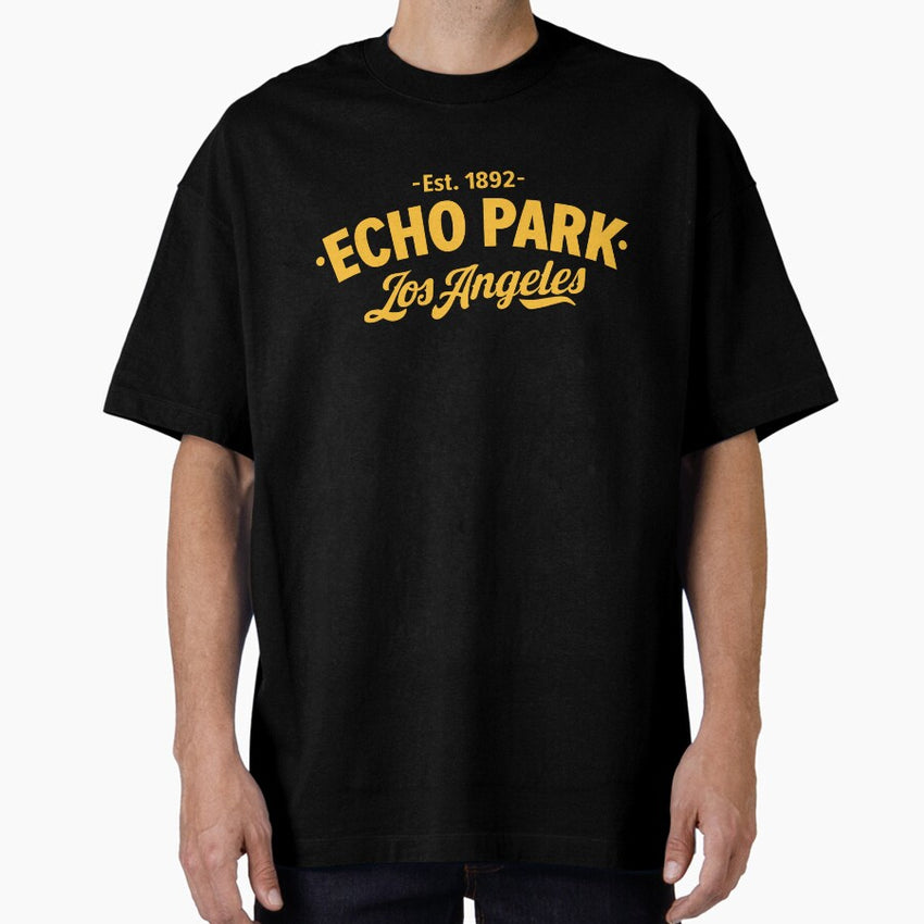 Echo Park Los Angeles - Yellow Typographic Logo Design Oversized T-Shirt