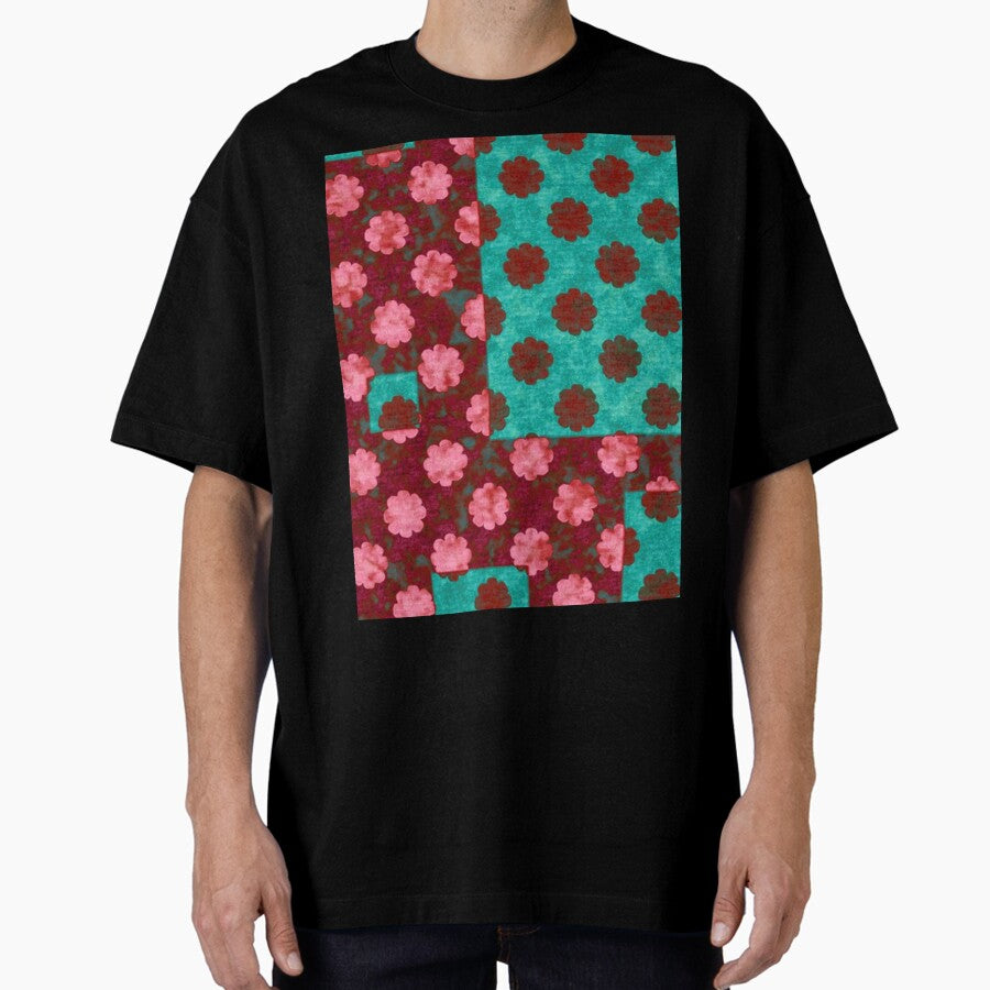 Retro cyclamen and turquoise pattern Oversized T-Shirt
