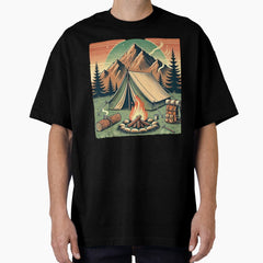 Adventure Awaits Retro Campsite Illustration Oversized T Shirt