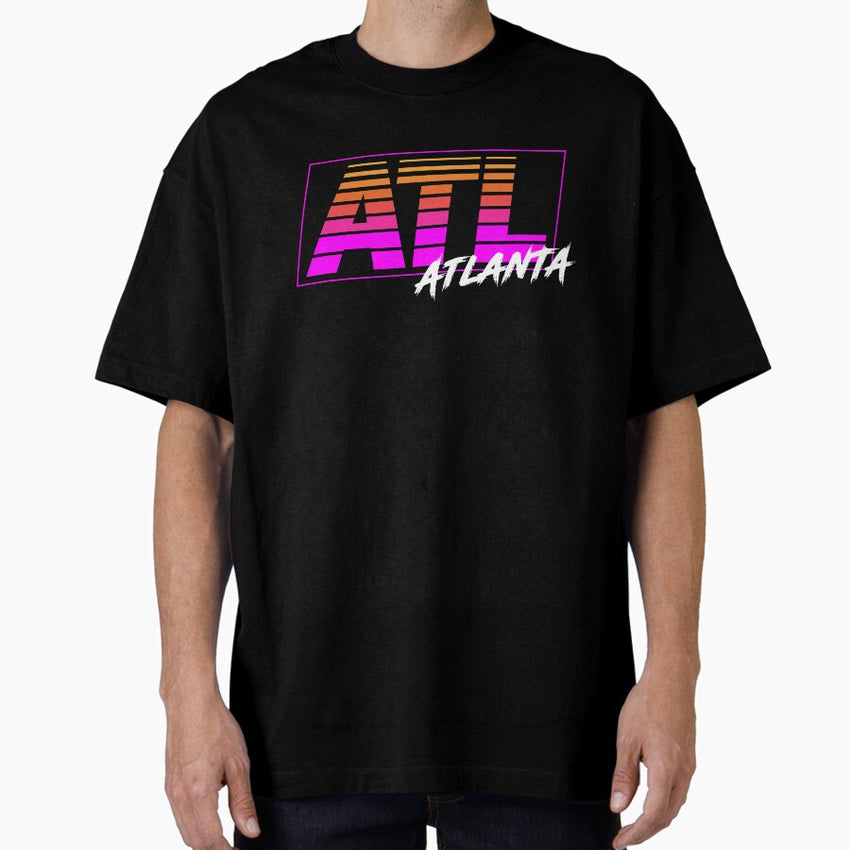 ATL Atlanta Georgia | Retro 80s Box Stripes Oversized T-Shirt