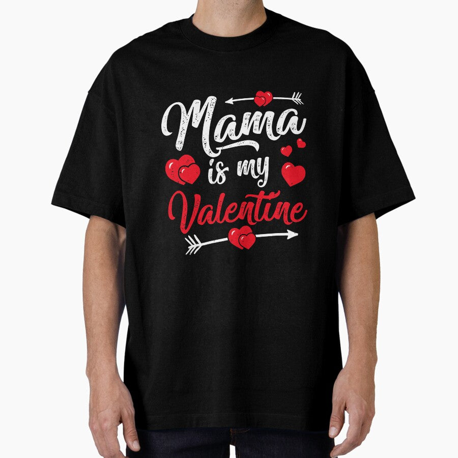 Retro Hearts Mama Is My Valentines Day Oversized T-Shirt