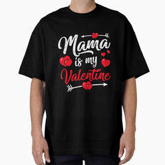 Retro Hearts Mama Is My Valentines Day Oversized T-Shirt