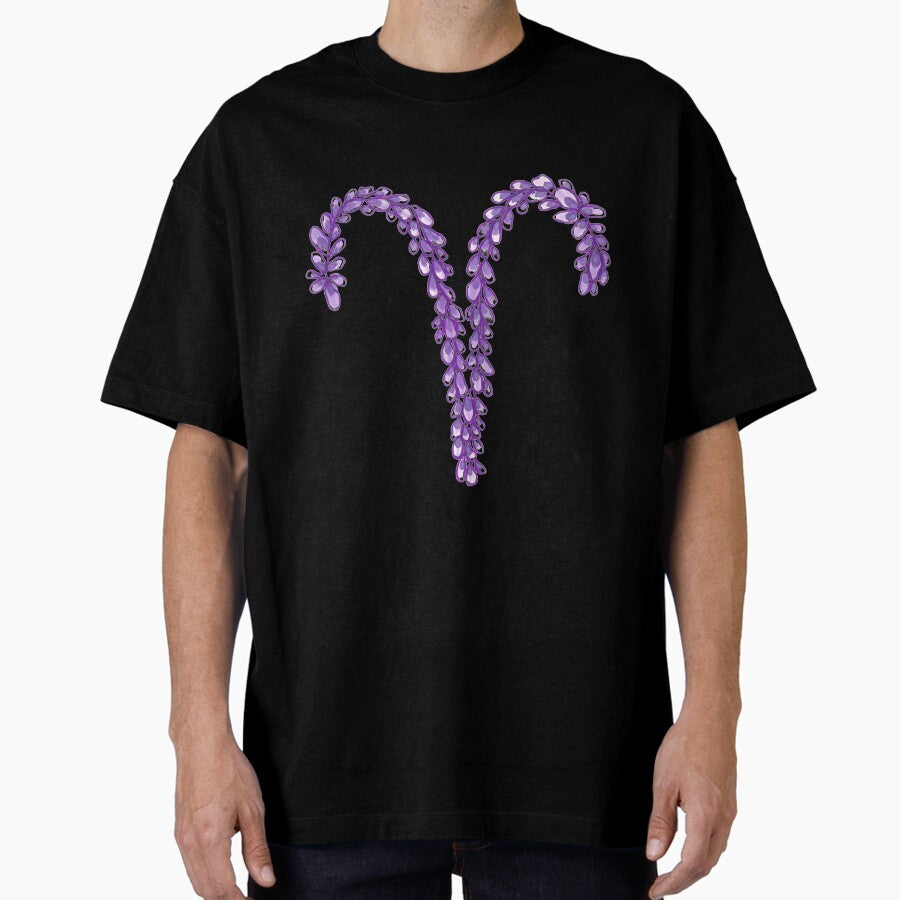 Hand Drawn Lavender Aries Zodiac Sign in Watercolor and Ink Oversized T-Shirt