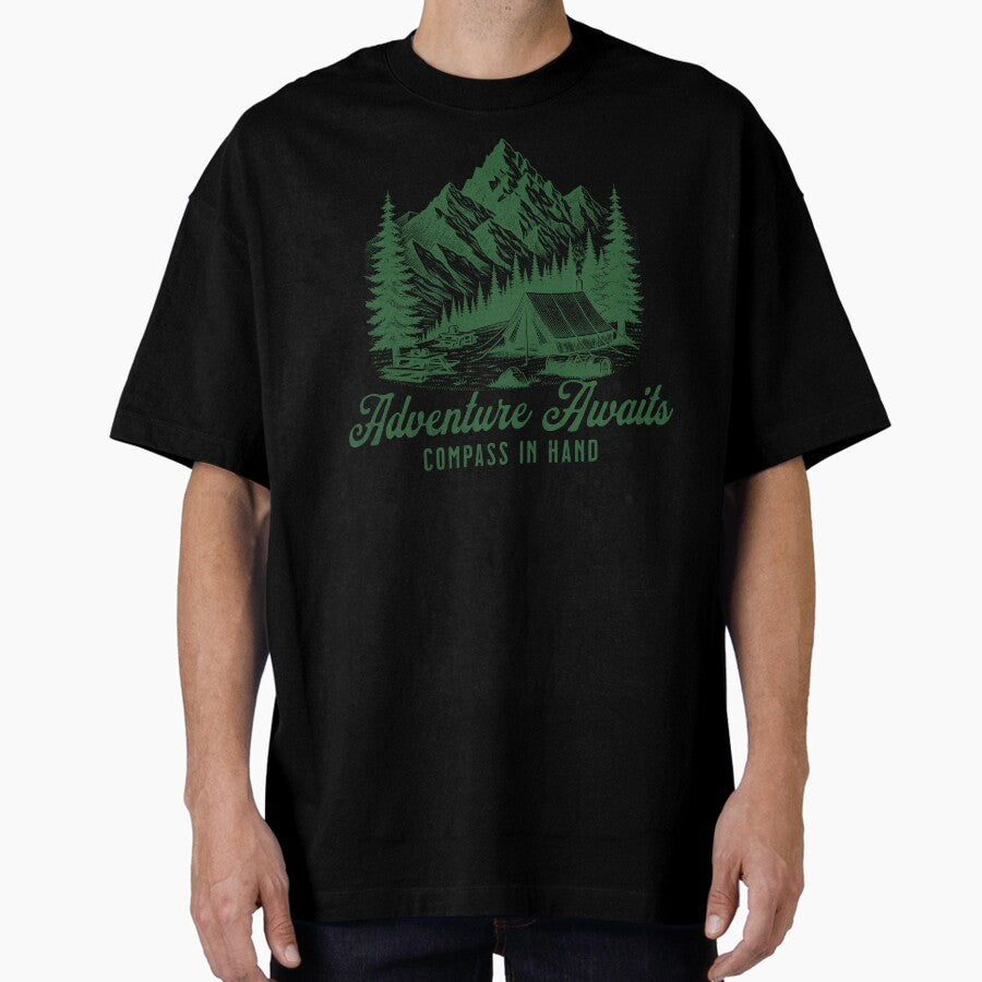 Adventure Awaits Compass In Hand Compass Hiking Oversized T Shirt