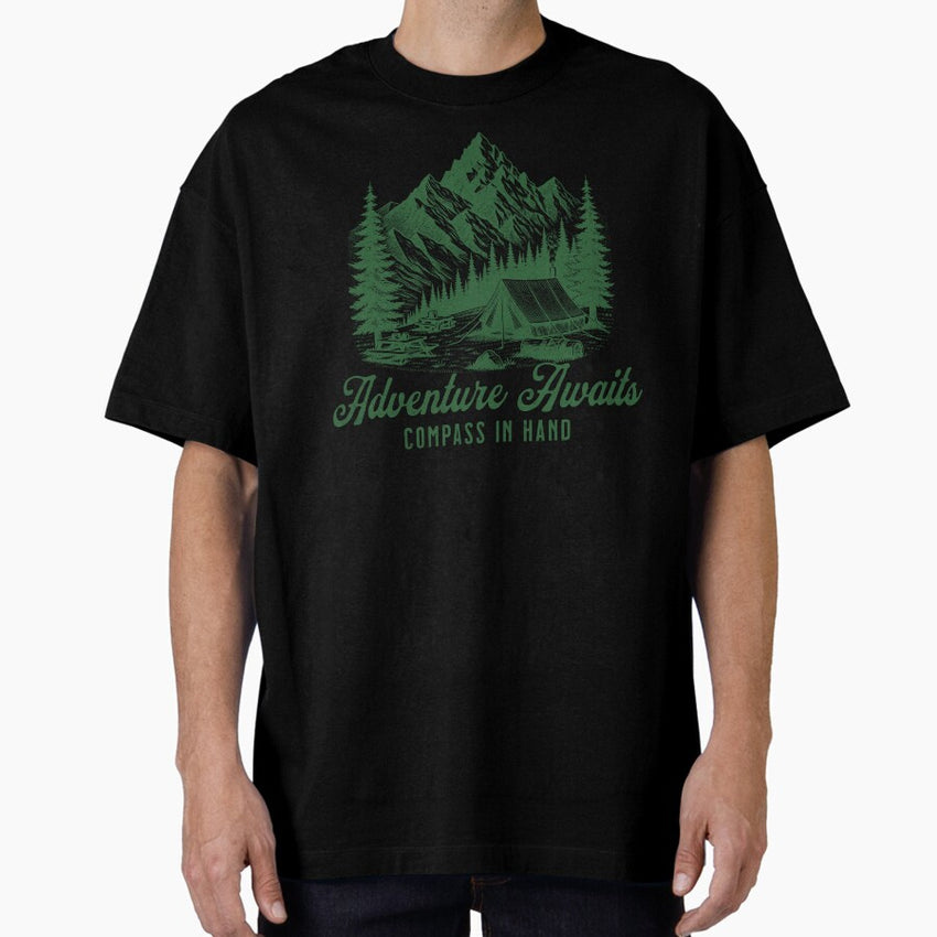 Adventure Awaits Compass In Hand Compass Hiking Oversized T Shirt