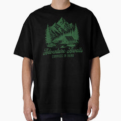 Adventure Awaits Compass In Hand Compass Hiking Oversized T Shirt