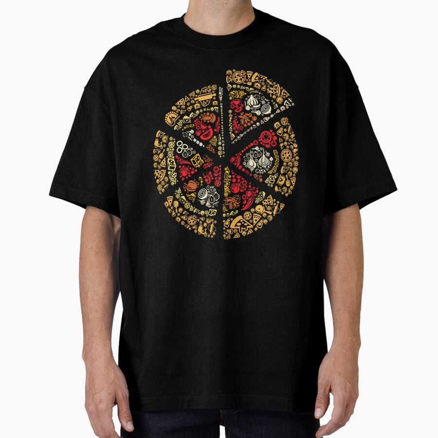Funny Pizza Out Of Symbols - Graphic For Pizza Fans, Kids and Adults Oversized T-Shirt