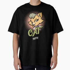 Retro Cartoon Cat MOM Oversized T-Shirt